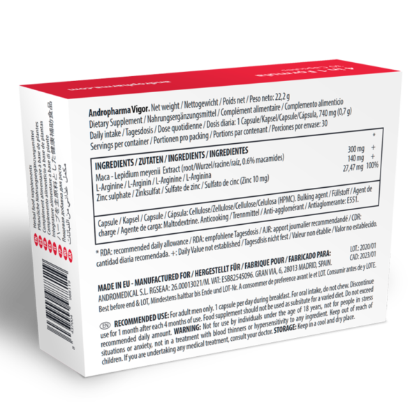ANDROPHARMA VIGOR – SUPLEMENTO DE AUMENTO DA LIBIDO