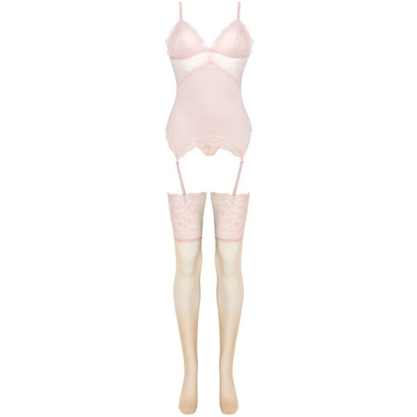 LIVCO CORSETTI FASHION – CONJUNTO PERSINNE PÊSSEGO CORSET + CALCINHA + MEIAS