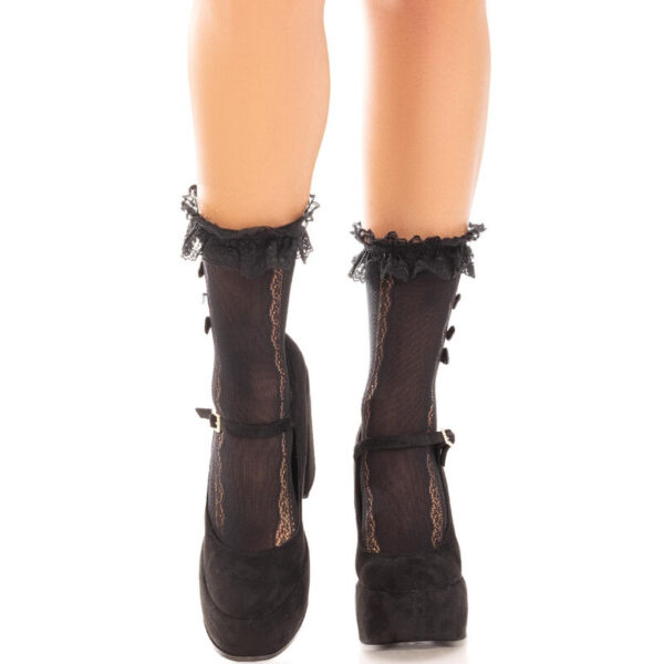 LEG AVENUE – MEIAS DE TORNOZELO COM BABADOS PRETOS