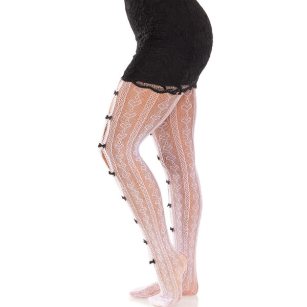 LEG AVENUE – MEIAS COM ABERTURAS CORAÇÃO E LAÇOS BRANCO