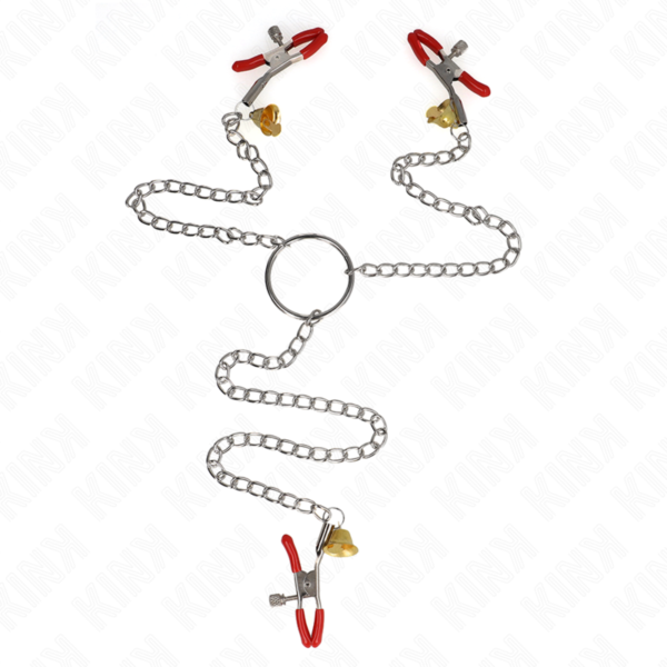 KINK – BELL TRIPLE NIPPLE AND CLIT CAMPS VERMELHO COM CORRENTE 30 CM