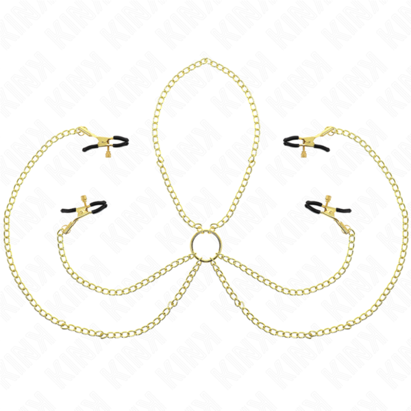 KINK – 4 PINÇAS DE BICO E CLITÓRITO AJUSTÁVEIS OURO