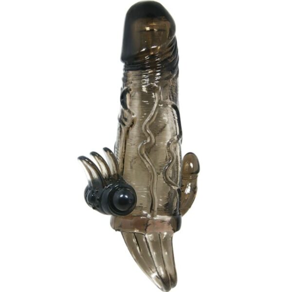 BAILE – CAPA PARA PÉNIS BRAVE MAN COM ESTIMULAÇÃO CLITÓRICA E ANAL DUPLA BALA PRETA 16.5 CM