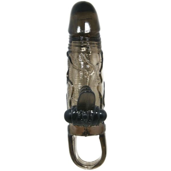 BAILE – CAPA PARA PÉNIS BRAVE MAN COM ESTIMULAÇÃO CLITÓRICA E ANAL DUPLA BALA PRETA 16.5 CM