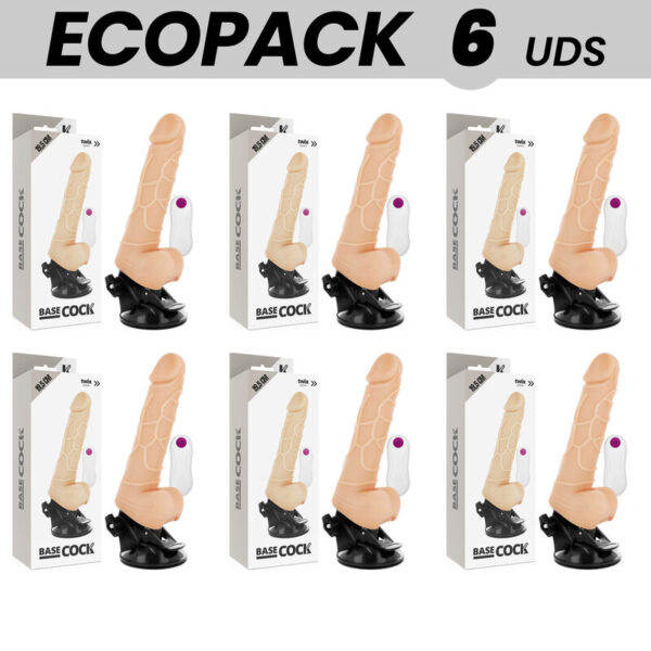 ECOPACK 6 UNIT – BASECOCK VIBRADOR REALISTA CONTROLE REMOTO NATURAL COM TESTÍCULOS 19.5 CM -O- 4 CM