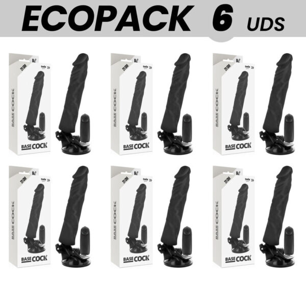 ECOPACK 6 UNIT – BASECOCK CONTROLE REMOTO VIBRADOR REALÍSTICO PRETO 21 CM -O- 4 CM