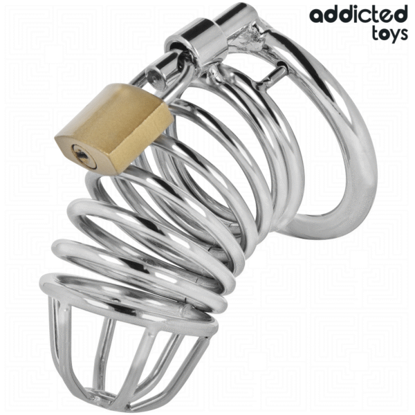 ADDICTED TOYS LOCKED – GAIOLA DE PÊNIS DE METAL COM CÉLULA DE FERRO TAMANHO M