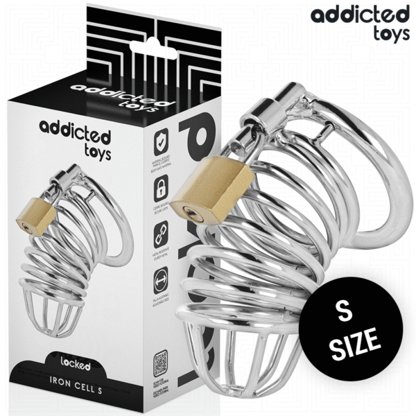 ADDICTED TOYS LOCKED – GAIOLA DE PÊNIS DE METAL COM CÉLULA DE FERRO 4 CM TAMANHO S